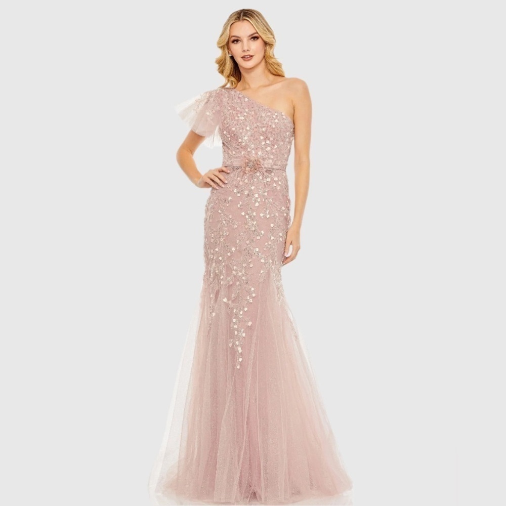 MAC DUGGAL 20417 NWT Embellished One Shoulder Cap Sleeve Gown